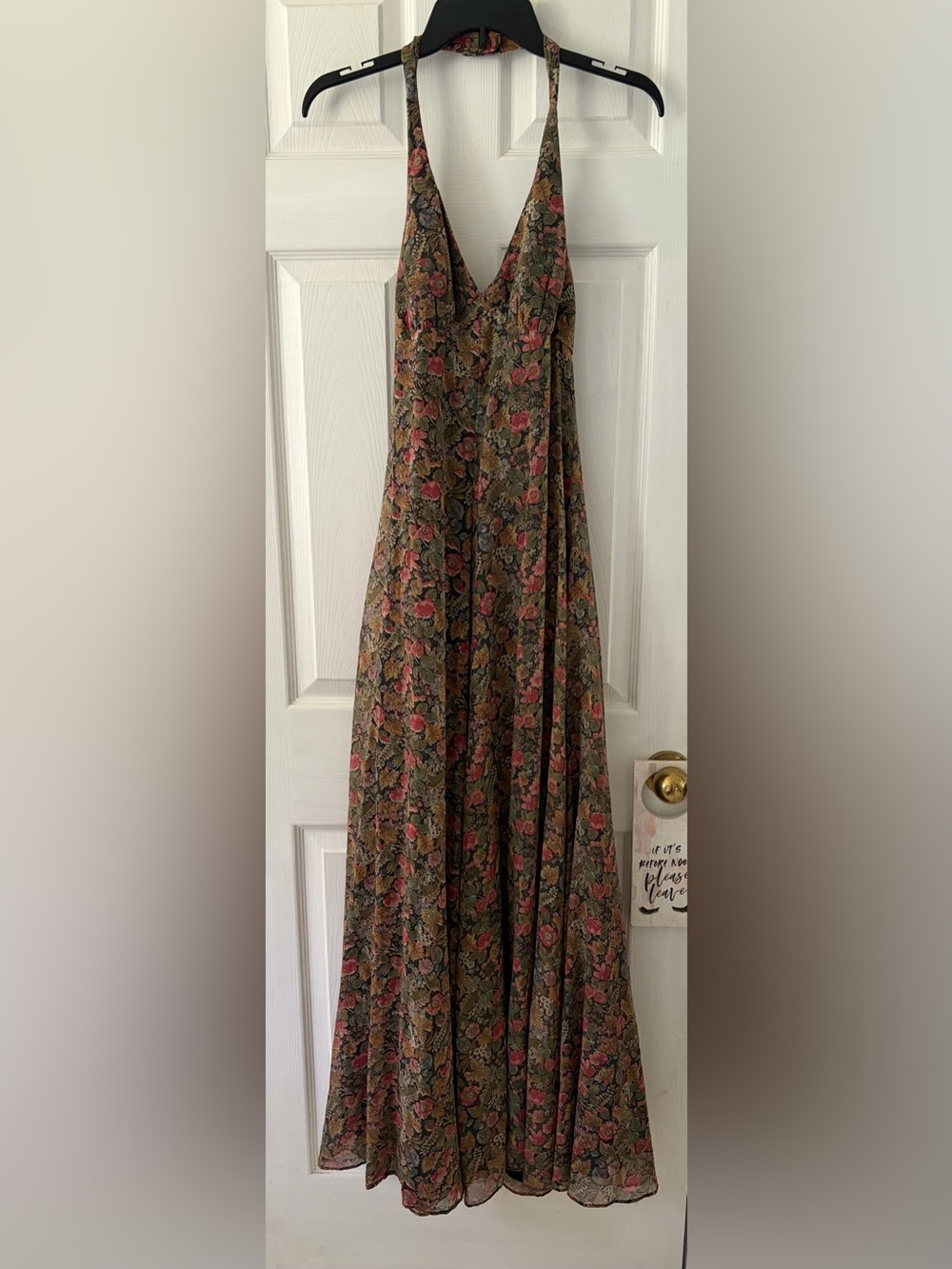 Vintage Floral Halter Dress in Olive and Rose
